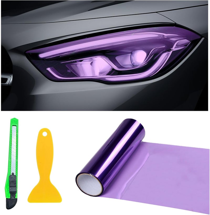 Suvnie 12 × 48 Inch Car Light Tint Film, Shiny Chameleon Headlights Tail Lights Fog Lights Films with Squeeze & Cutter, Self Adhesive Vinyl Film Sticker Sheet Roll Car Accessories (Purple) - Image 1